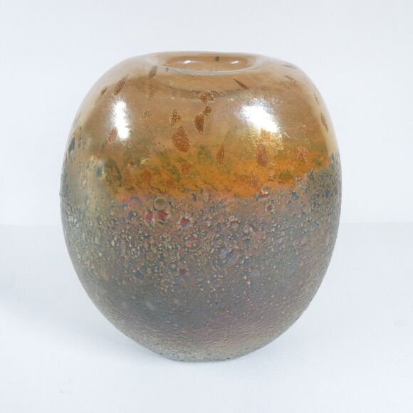Art Glass Vase Thick Blown Glass Marigold Iridescent Textured - Picture 8 of 14